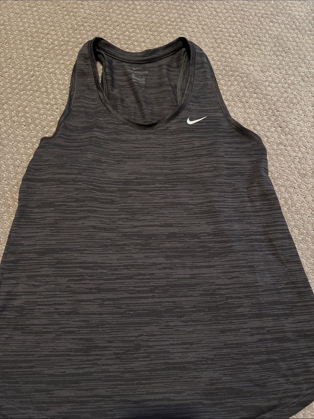 Nike Dri fit Women's Black/Plum Heathered Racerback Tank with White Swoosh